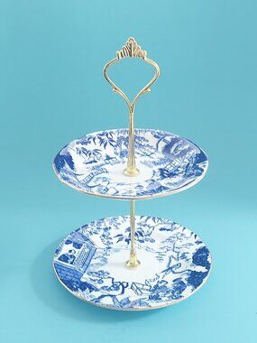 Handmade Royal Crown Derby Vintage Bone China 2-Tier Cake Stand